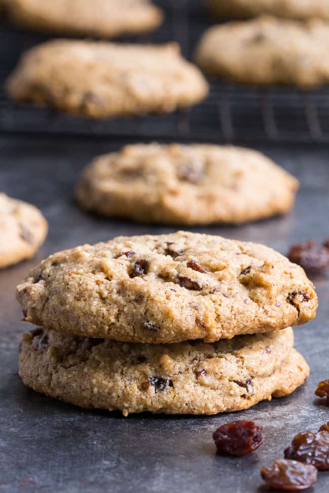 These paleo "oatmeal" raisin cookies are chewy, sweet and perfectly spiced and taste just like traditional oatmeal cookies, yet are completely grain free, vegan and paleo.   You'll fool everyone into thinking they're the real thing!