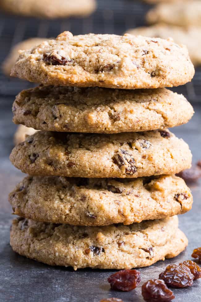 These paleo "oatmeal" raisin cookies are chewy, sweet and perfectly spiced and taste just like traditional oatmeal cookies, yet are completely grain free, vegan and paleo.   You'll fool everyone into thinking they're the real thing!