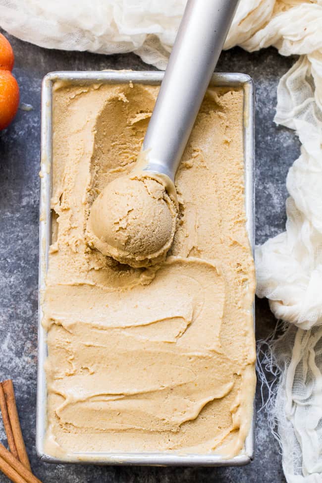 This Pumpkin Pie Paleo & Vegan Ice Cream is the perfect healthy pumpkin treat to make when you start craving all the sweet flavors of fall!  It's creamy, sweet and perfectly spiced - just like a pumpkin pie in ice cream form.  My kids couldn't get enough!  Paleo, dairy-free, vegan, egg free and easy to make.  