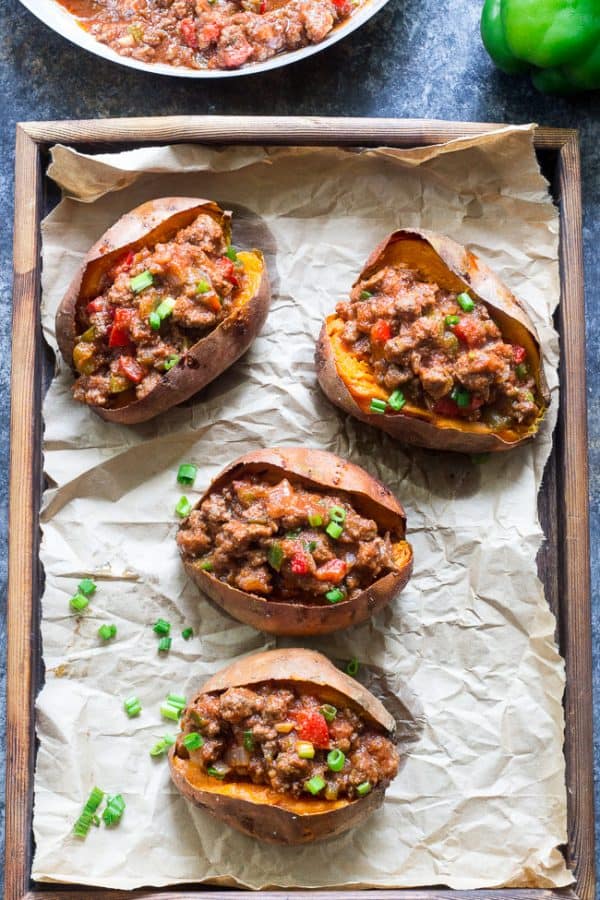 Paleo Sloppy Joe Stuffed Sweet Potatoes {Whole30}