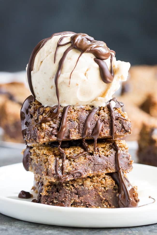 These super fudgy chocolate chip blondies are a breeze to make, chewy, chocolatey and just happen to be made with good for you ingredients too!  A special gluten free, dairy free, paleo and vegan dessert your whole family will love.