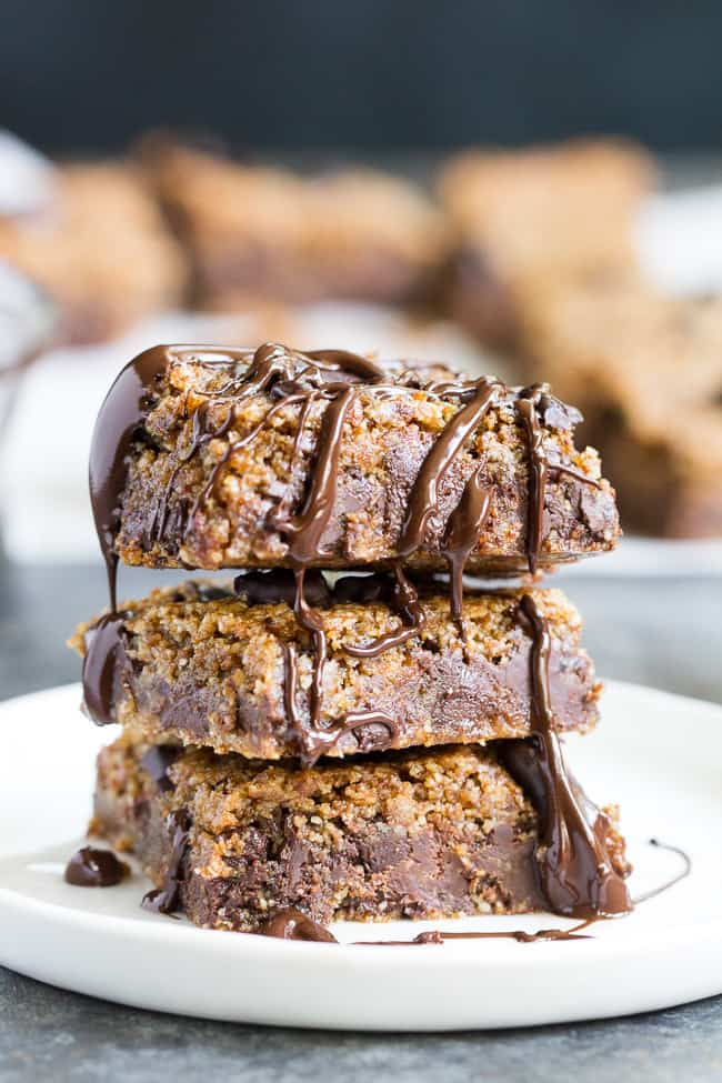 These super fudgy chocolate chip blondies are a breeze to make, chewy, chocolatey and just happen to be made with good for you ingredients too!  A special gluten free, dairy free, paleo and vegan dessert your whole family will love.