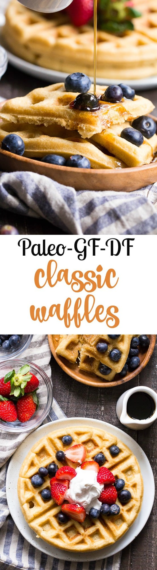 These classic paleo waffles are crisp on the outside, soft and fluffy on the inside, freezable, and family approved!  Gluten free, grain free, dairy free, refined sugar free, and easy to make.