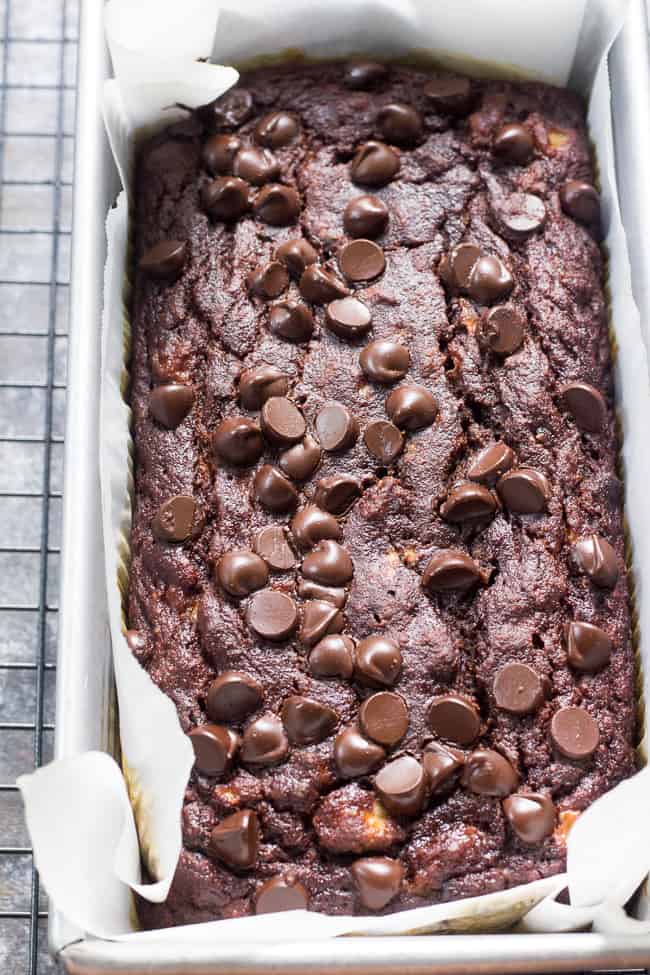 This moist and tender double chocolate banana bread tastes as good as chocolate cake, but it's so much healthier!  Made with coconut flour and raw cacao powder, it's paleo, nut free, gluten-free, dairy-free, family and kid approved! Great for snacks, breakfast or a healthy dessert!