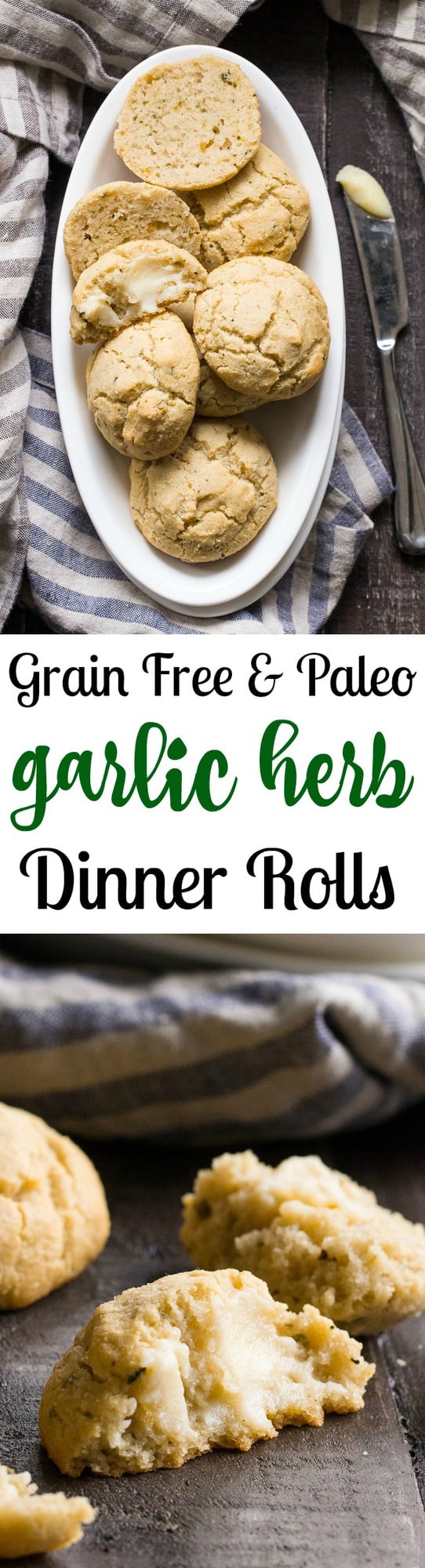 These Garlic Herb Paleo Dinner Rolls come together in one bowl and couldn’t be easier to make. Crisp on the outside, soft and doughy inside, they’re irresistible and family approved!  Grain free with dairy free options.