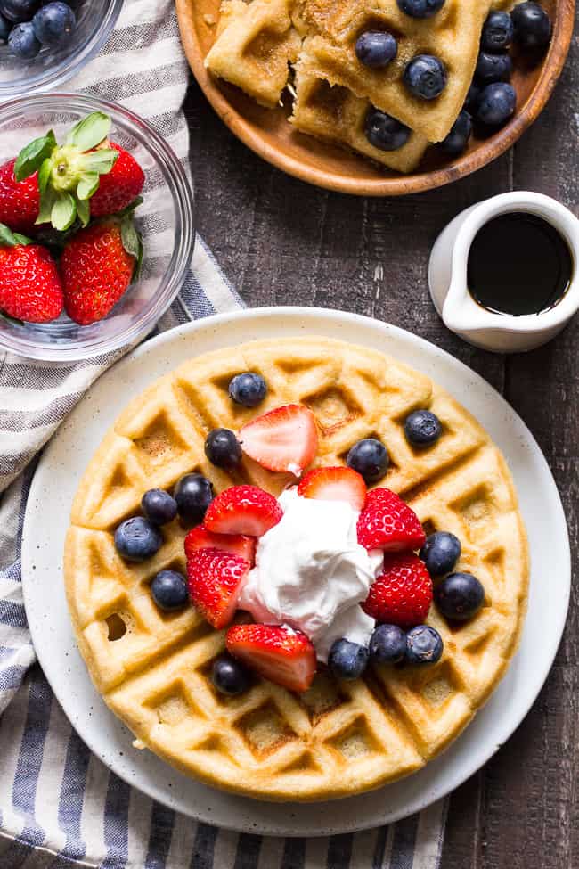 These classic paleo waffles are crisp on the outside, soft and fluffy on the inside, freezable, and family approved!  Gluten free, grain free, dairy free, refined sugar free, and easy to make.