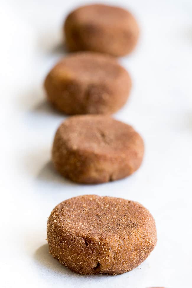 These super chewy, thick and soft paleo and vegan snickerdoodles are deliciously addicting, kid approved, and great for holiday cookie season or anytime a craving hits!  Dairy free, egg free, grain free, gluten free, paleo and vegan. 