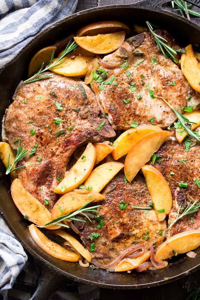 One Skillet Pork Chops With Apples Paleo Whole30 The Paleo Running Momma