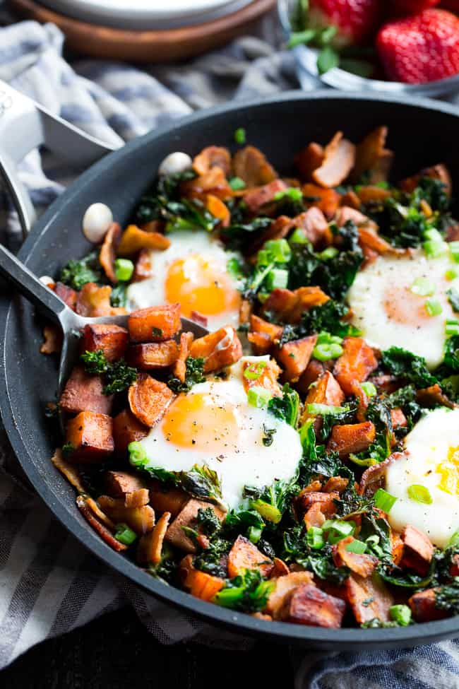 Skillet Baked Eggs with Potatoes and Bacon - Laughing Spatula