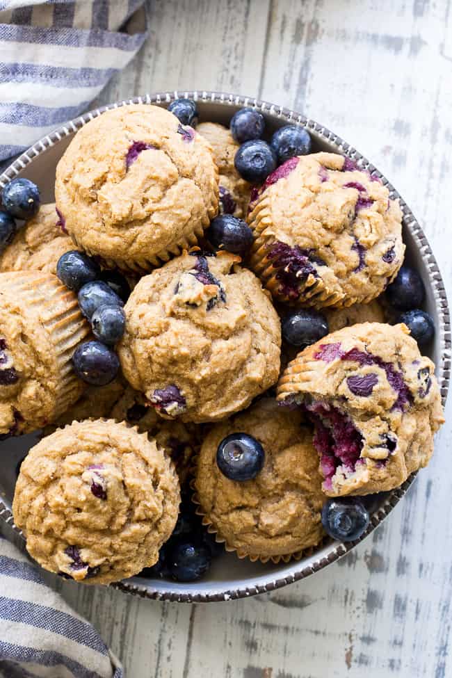 These classic blueberry muffins have a hearty and moist texture thanks to cassava flour and are bursting with flavor and juicy blueberries!  They're grain free, nut free, dairy free and paleo, family approved, and great for breakfasts and snacks!