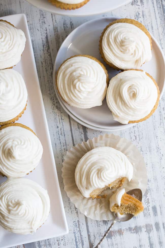 These paleo vanilla cupcakes are so light, fluffy, moist, and sweet that you'd never guess they're gluten free, dairy free and paleo!  The "buttercream" frosting is easy to whip up, and tastes just like the original even though it contains no refined sugar or dairy.  Kid approved and perfect for birthdays, special events, or "just because"!