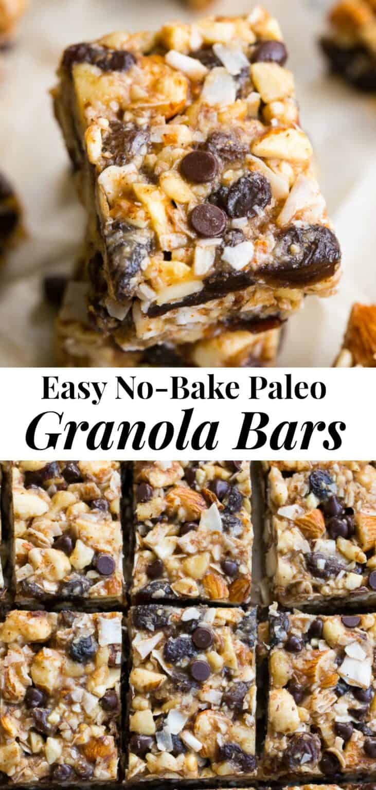 No Bake Granola Bars with Raisins and Chocolate Chips {Grain Free
