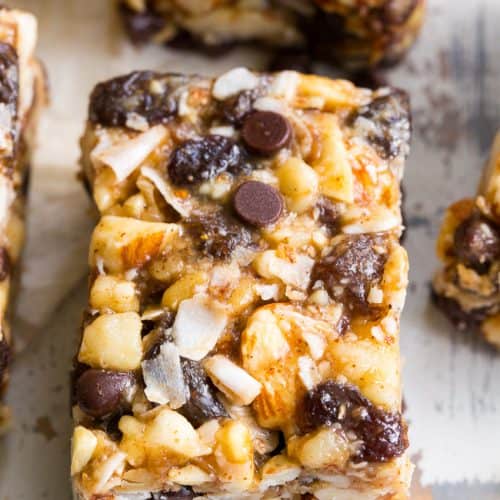 No Bake Granola Bars with Raisins and Chocolate Chips {Grain Free