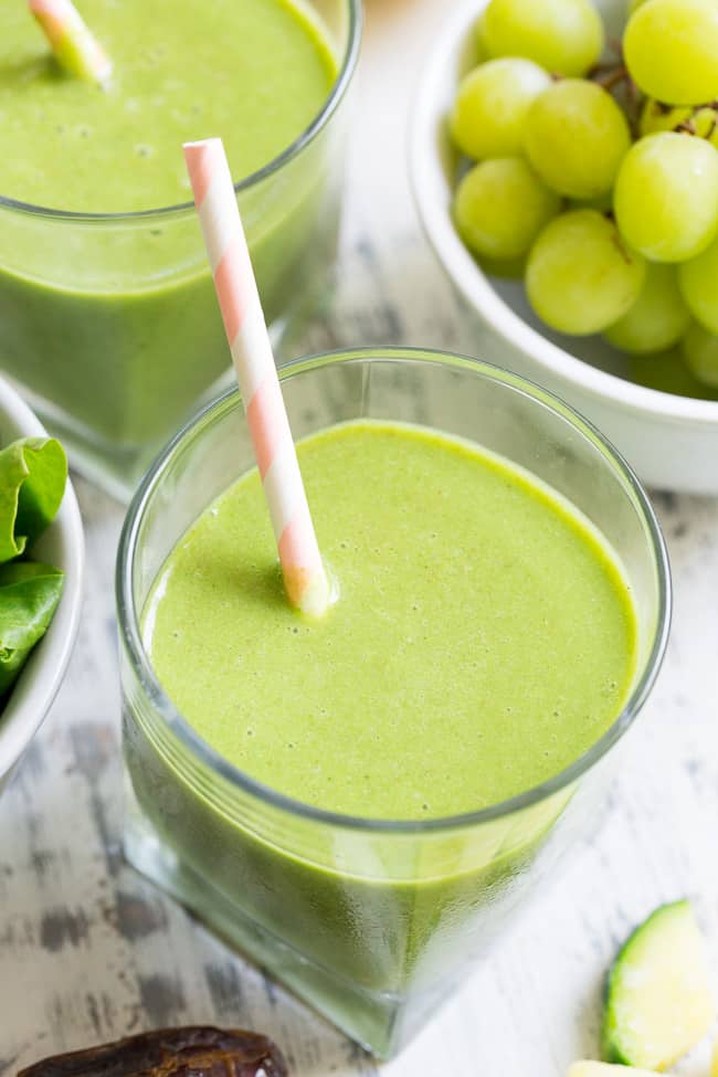 This creamy and refreshing paleo green smoothie has it all!  It's sweetened with fruit only, packs in the veggies and is even kid approved!  Add your favorite protein powder or collagen to make it either paleo or vegan.  