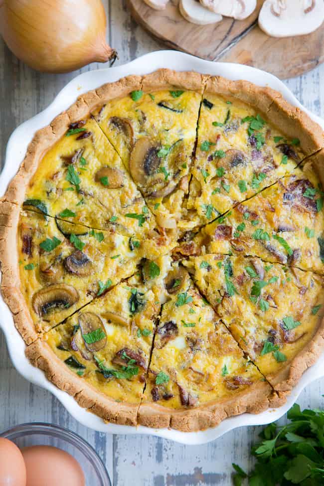 Paleo & Whole30 Spinach Quiche with Bacon Mushrooms and Onions
