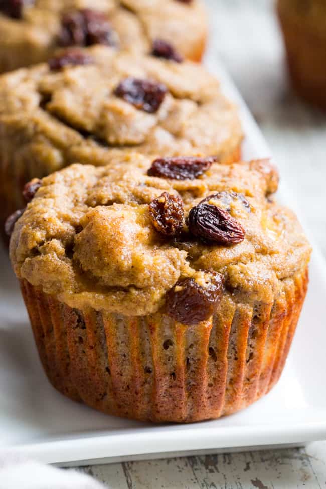 Cinnamon Raisin Banana Muffins {Paleo, No Added Sugar}