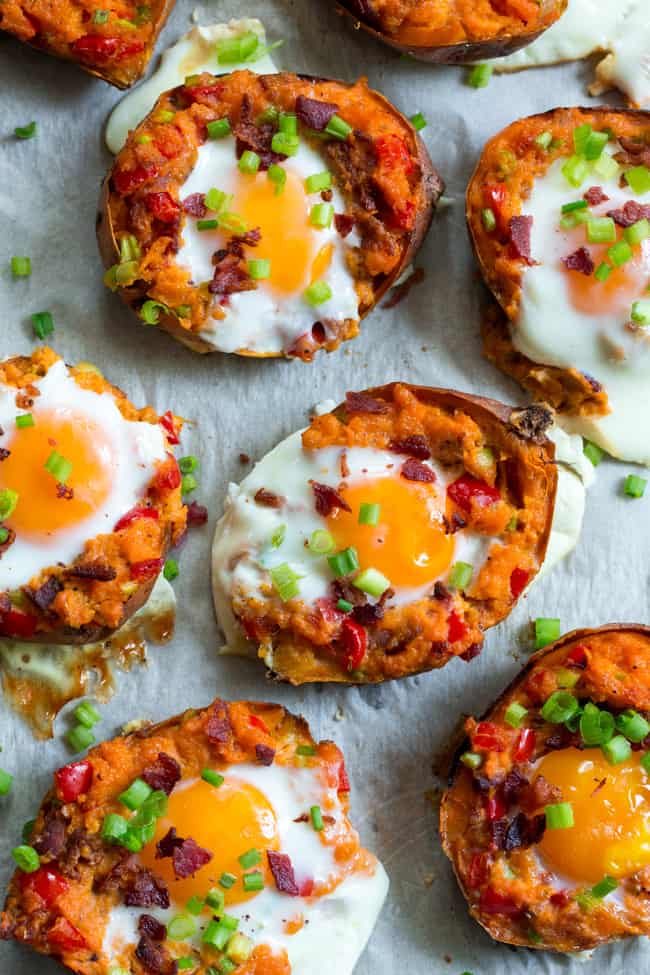 Breakfast Twice Baked Sweet Potatoes {Paleo, Whole30}