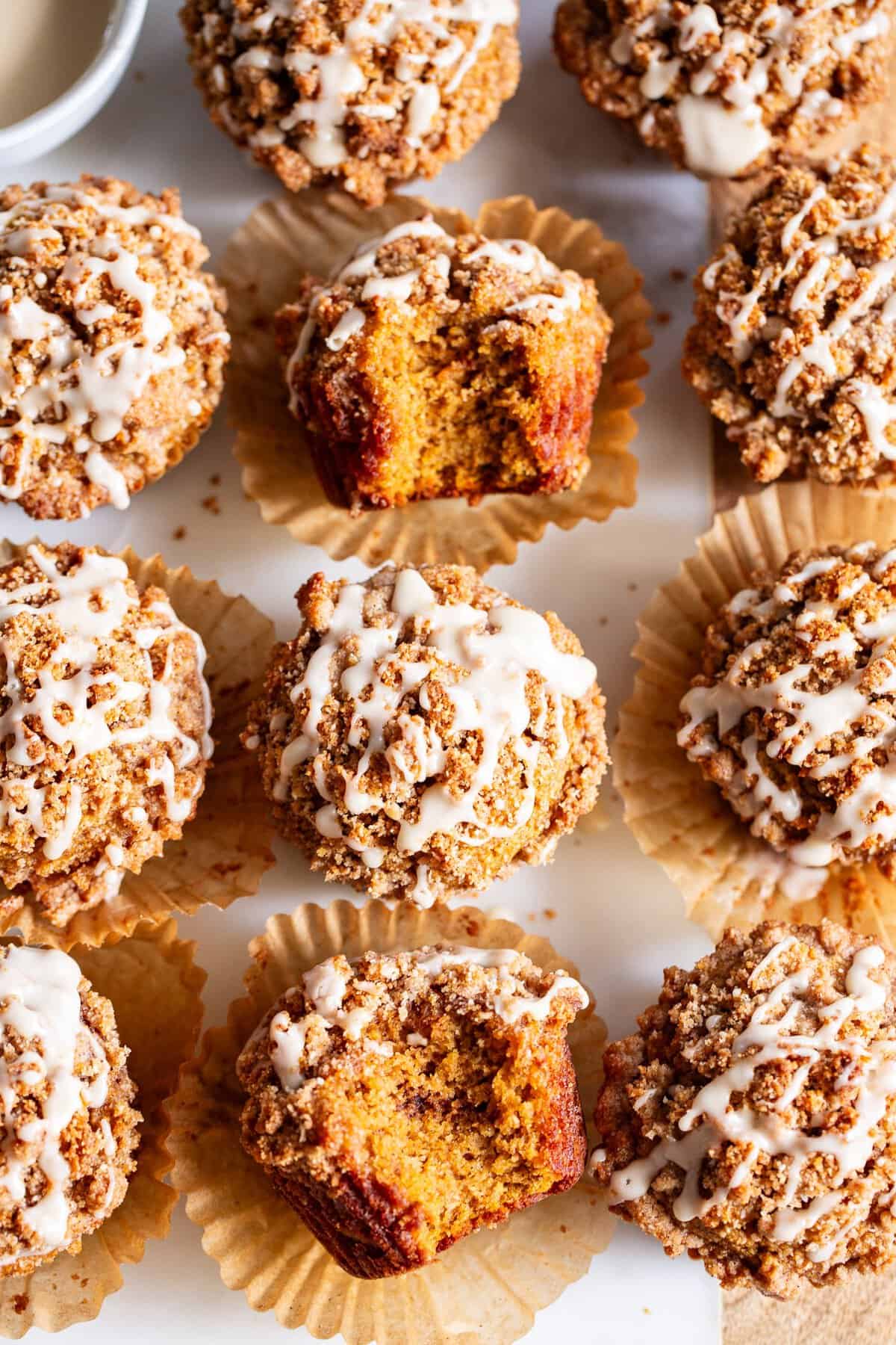 Almond flour pumpkin muffin topped with cinnamon streusel