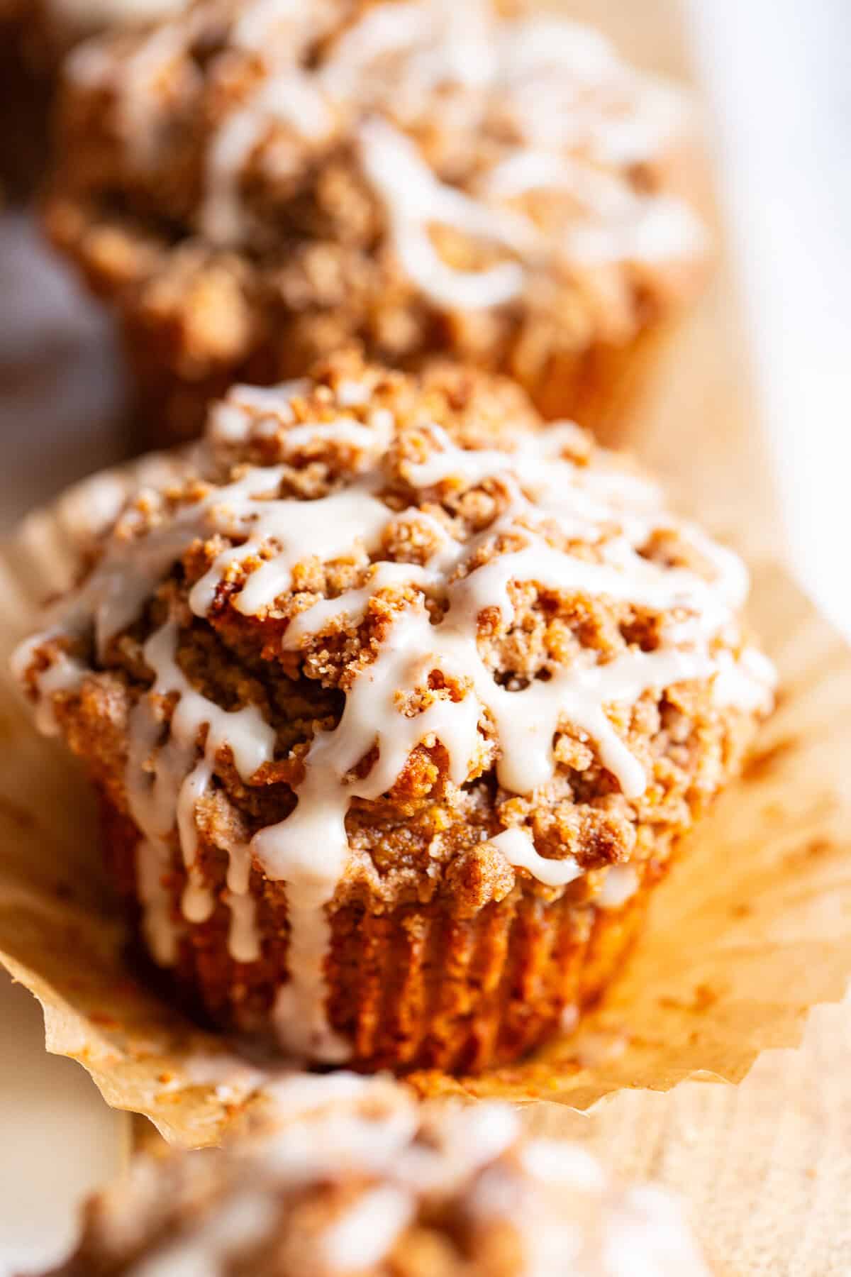 Almond flour pumpkin muffin topped with cinnamon streusel