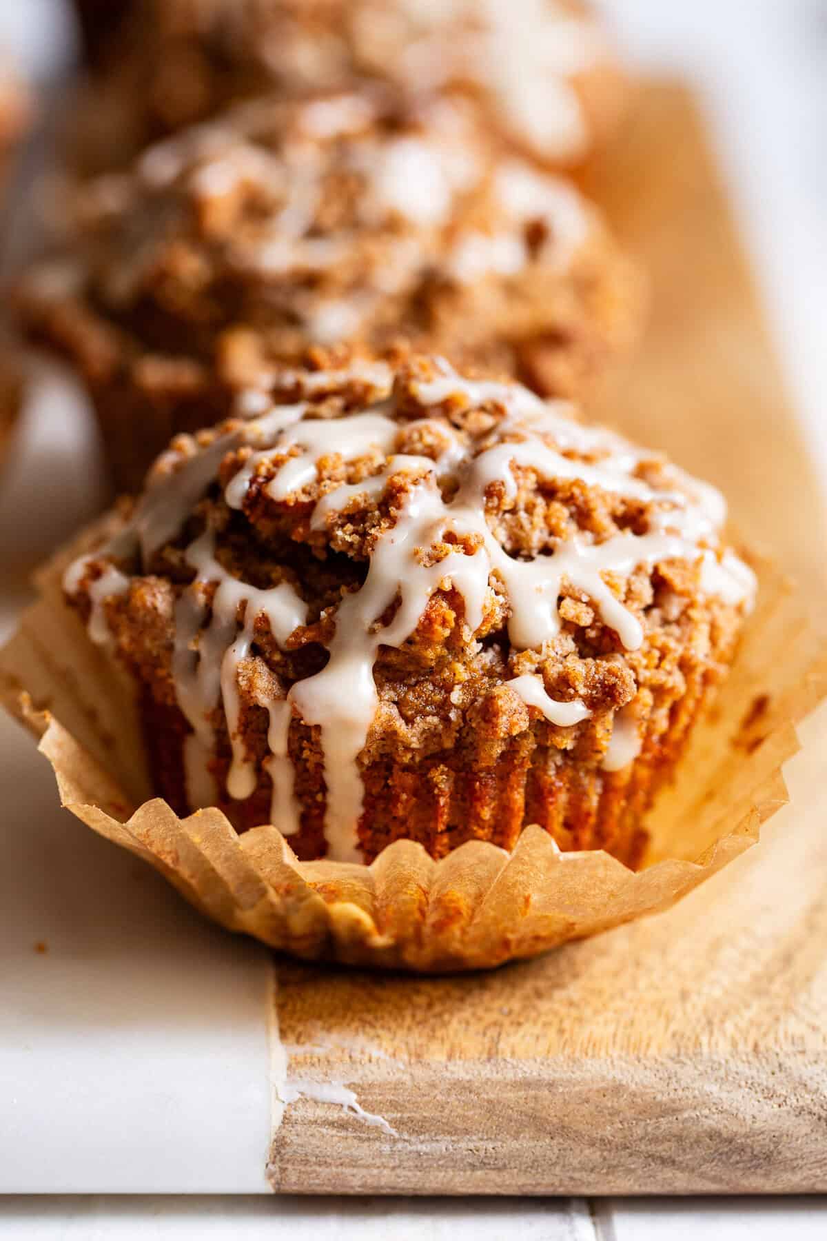 Almond flour pumpkin muffin topped with cinnamon streusel