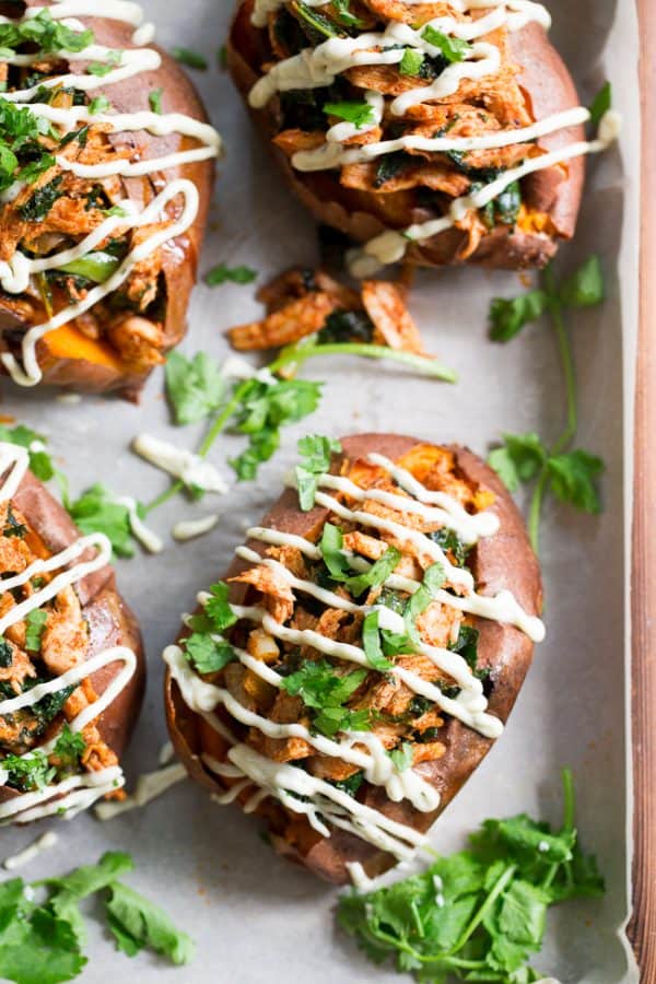 Chipotle Chicken Stuffed Sweet Potatoes {Paleo, Whole30}