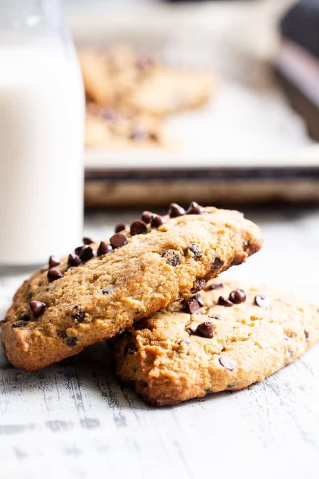 These paleo chocolate chip scones are flaky, soft and packed with mini chocolate chips!  They’re perfect for brunch, dessert, and anytime you need something special and sweet.  Gluten free, grain free, with dairy-free options. Paleo dessert. Paleo baking. Paleo brunch. Paleo treat. 