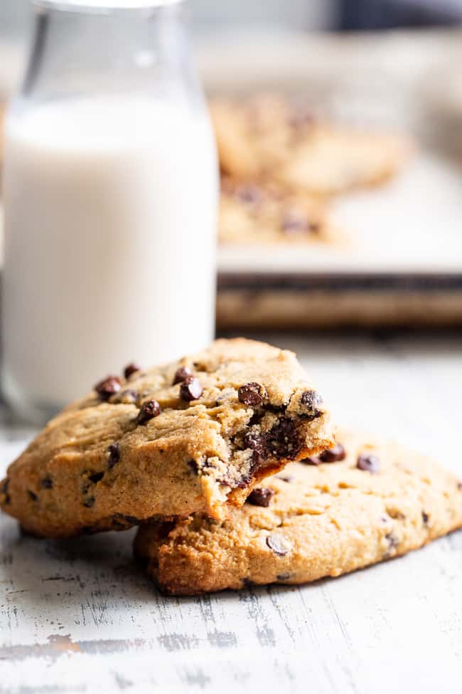 These paleo chocolate chip scones are flaky, soft and packed with mini chocolate chips!  They’re perfect for brunch, dessert, and anytime you need something special and sweet.  Gluten free, grain free, with dairy-free options. Paleo dessert. Paleo baking. Paleo brunch. Paleo treat. 