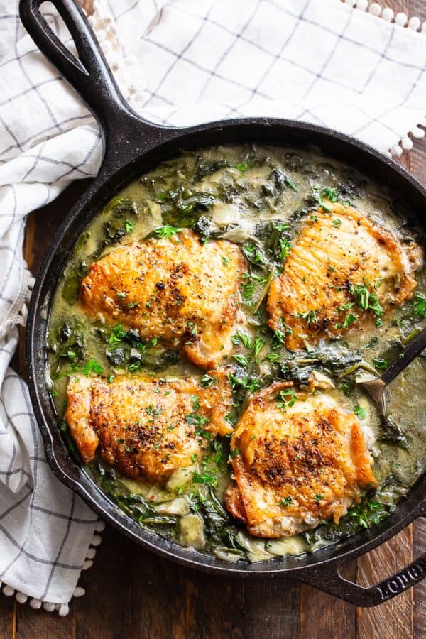 OneSkillet Spinach Artichoke Chicken {Whole30, Keto}