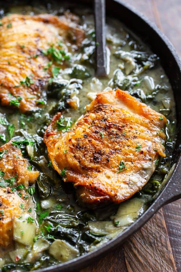 OneSkillet Spinach Artichoke Chicken {Whole30, Keto}