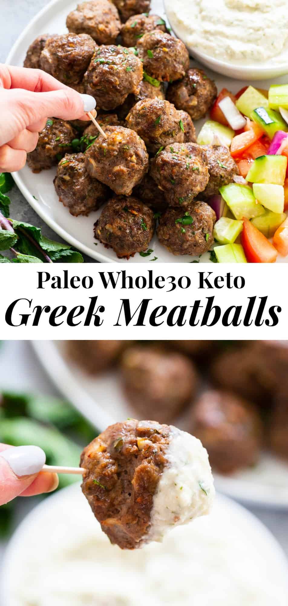 Paleo Greek Meatballs with Tzatziki Sauce {Whole30, Keto}