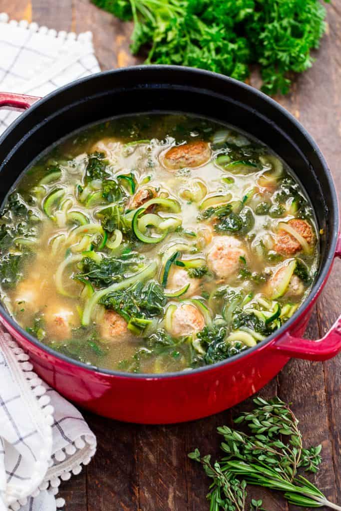 Paleo Turkey Meatball Zoodle Soup {Whole30, Keto}