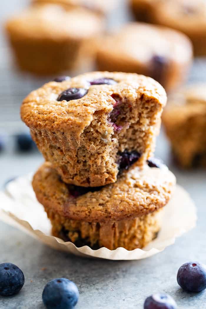 These keto blueberry muffins have a crisp top and a soft, fluffy inside!  They have a sweet nutty flavor thanks to almond butter and almond flour, and are loaded with plenty of juicy sweet blueberries.  They’re paleo, gluten-free, dairy-free, and low carb.