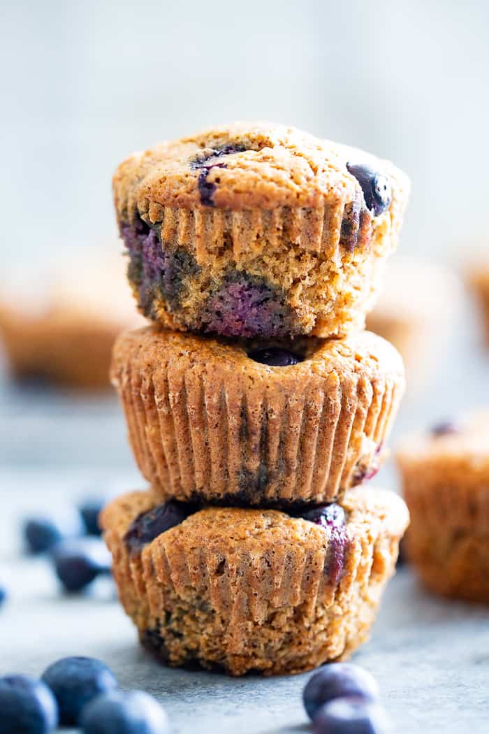 These keto blueberry muffins have a crisp top and a soft, fluffy inside!  They have a sweet nutty flavor thanks to almond butter and almond flour, and are loaded with plenty of juicy sweet blueberries.  They’re paleo, gluten-free, dairy-free, and low carb.