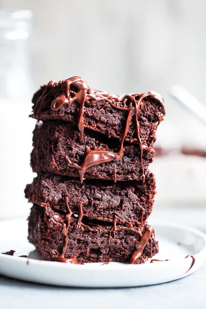These keto brownies are super chocolatey, dense, fudgy and rich.  Quick and easy to throw together and perfect for when you're craving nothing but chocolate!  They're also dairy-free, paleo, gluten-free, and made in one bowl!  