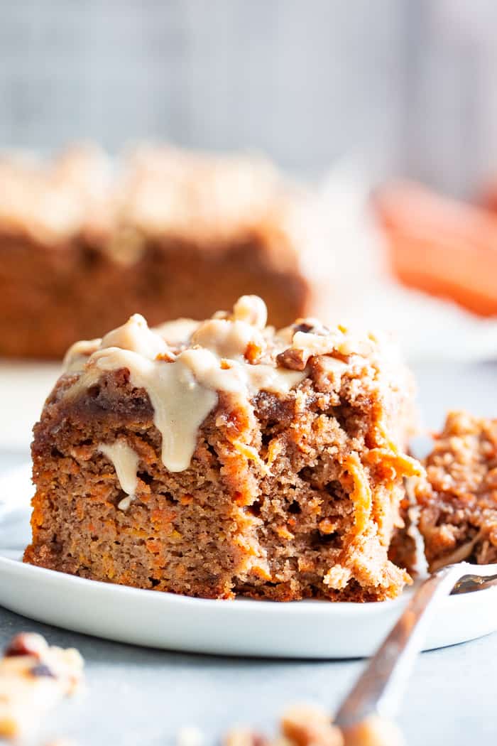 Sweet and moist, with lots of cinnamon crumb topping, this carrot cake coffee cake is sure to become a favorite!  It’s perfect for serving to guests or making ahead of time as a grab and go breakfast.  It's gluten-free, dairy-free, paleo, and family approved!