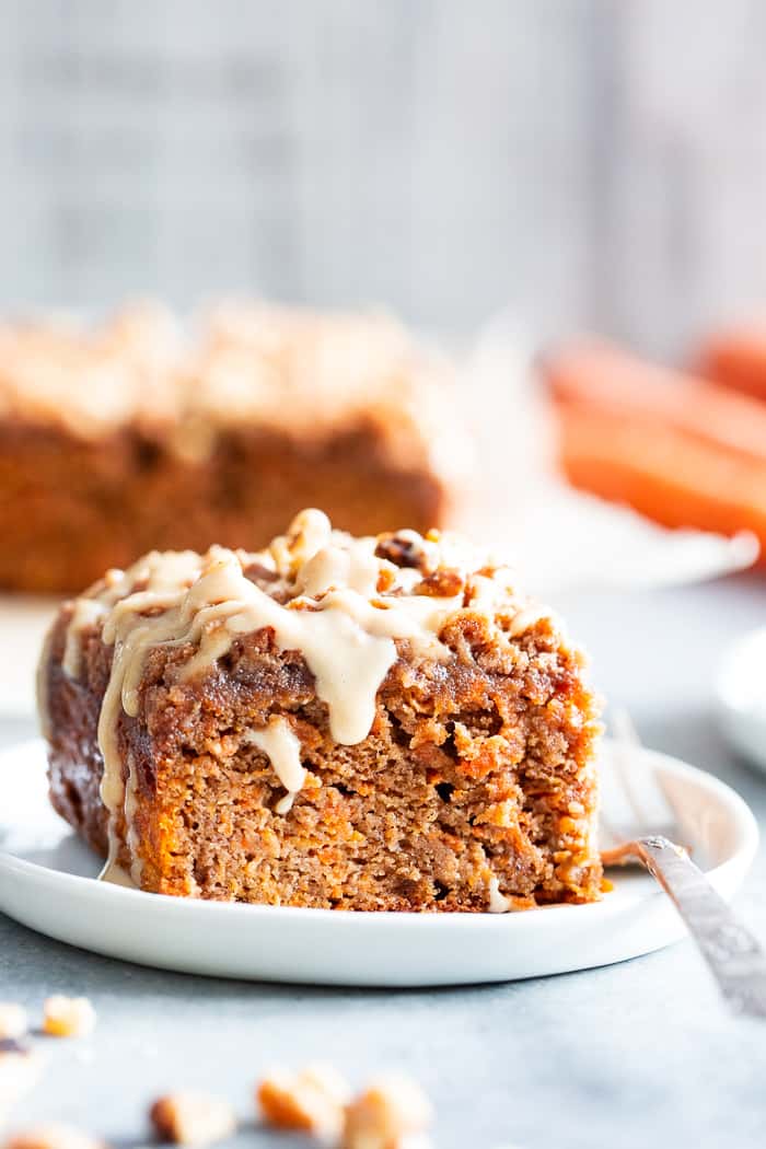 Sweet and moist, with lots of cinnamon crumb topping, this carrot cake coffee cake is sure to become a favorite!  It’s perfect for serving to guests or making ahead of time as a grab and go breakfast.  It's gluten-free, dairy-free, paleo, and family approved!