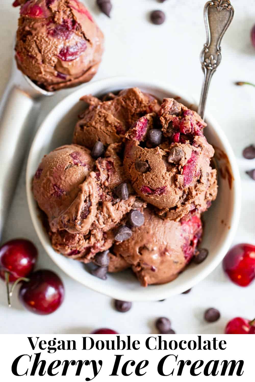 Double Chocolate Chip Cherry Ice Cream {No Churn, Paleo, Vegan}