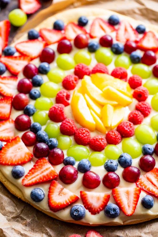 Paleo Fruit Pizza with "Cream Cheese" Frosting