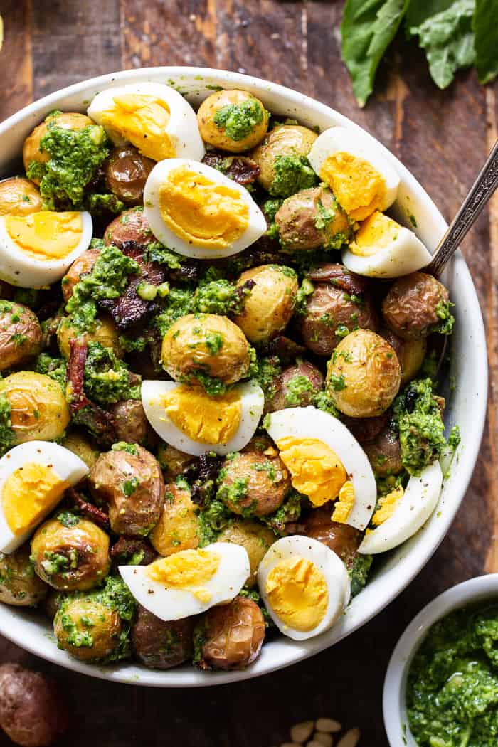 Pesto Roasted Potato Salad with Bacon {Whole30, Paleo}