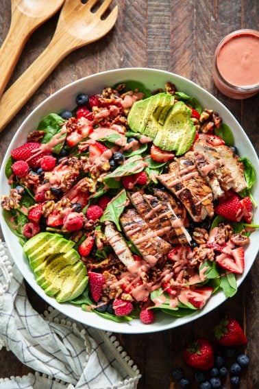 Triple Berry Avocado Grilled Chicken Salad {Paleo, Whole30}