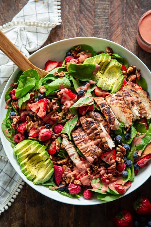 Triple Berry Avocado Grilled Chicken Salad {Paleo, Whole30}