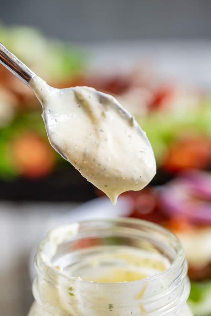 paleo and Whole30 ranch dip, dressing or sauce. An easy dump ranch dressing made with an immersion blender that goes with everything!
