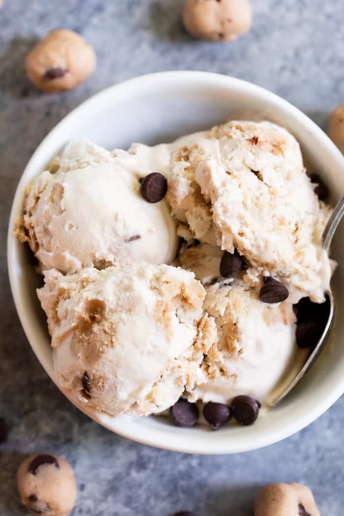 This classic chocolate chip cookie dough ice cream is easy to make and much healthier than store bought!  A homemade coconut vanilla ice cream is packed with edible cookie dough chunks.  It’s dairy-free, refined sugar free, paleo, and vegan.