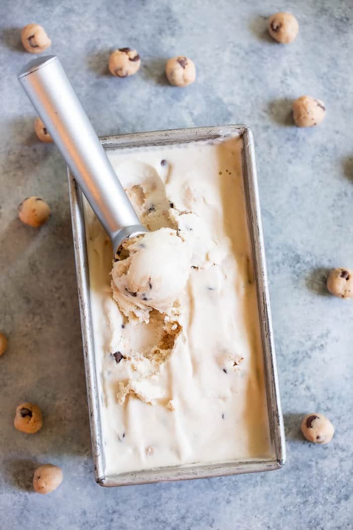 This classic chocolate chip cookie dough ice cream is easy to make and much healthier than store bought!  A homemade coconut vanilla ice cream is packed with edible cookie dough chunks.  It’s dairy-free, refined sugar free, paleo, and vegan.