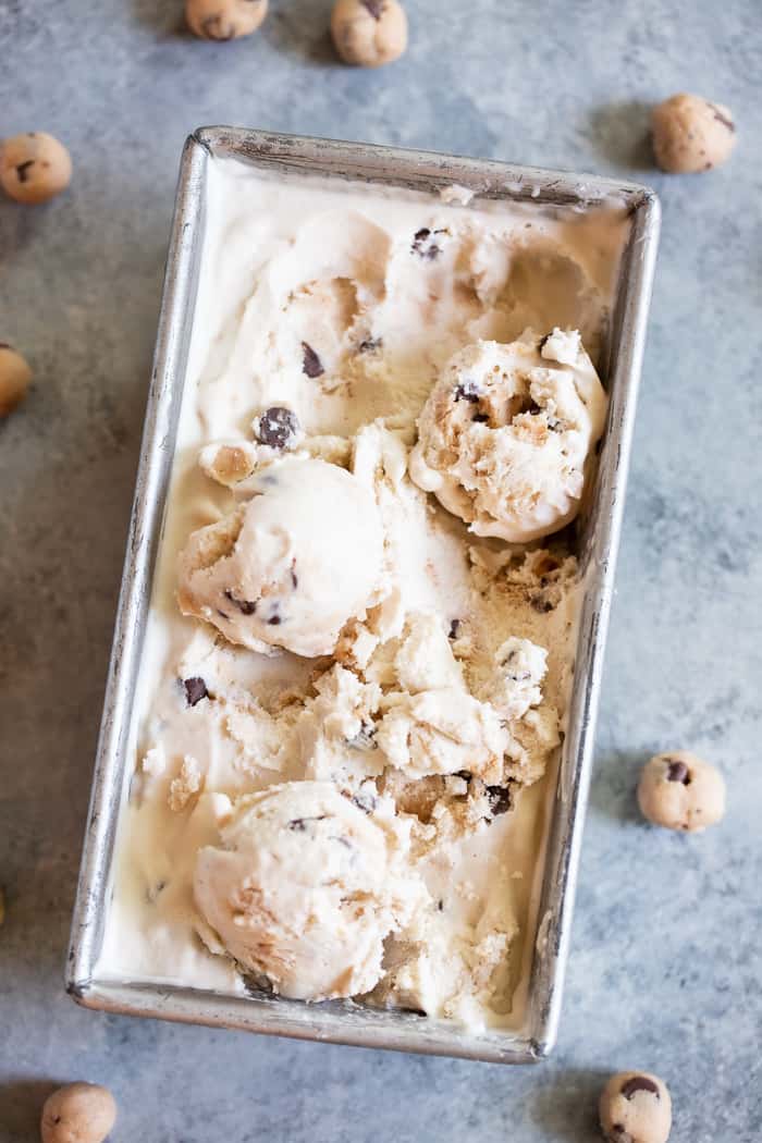 This classic chocolate chip cookie dough ice cream is easy to make and much healthier than store bought!  A homemade coconut vanilla ice cream is packed with edible cookie dough chunks.  It’s dairy-free, refined sugar free, paleo, and vegan.