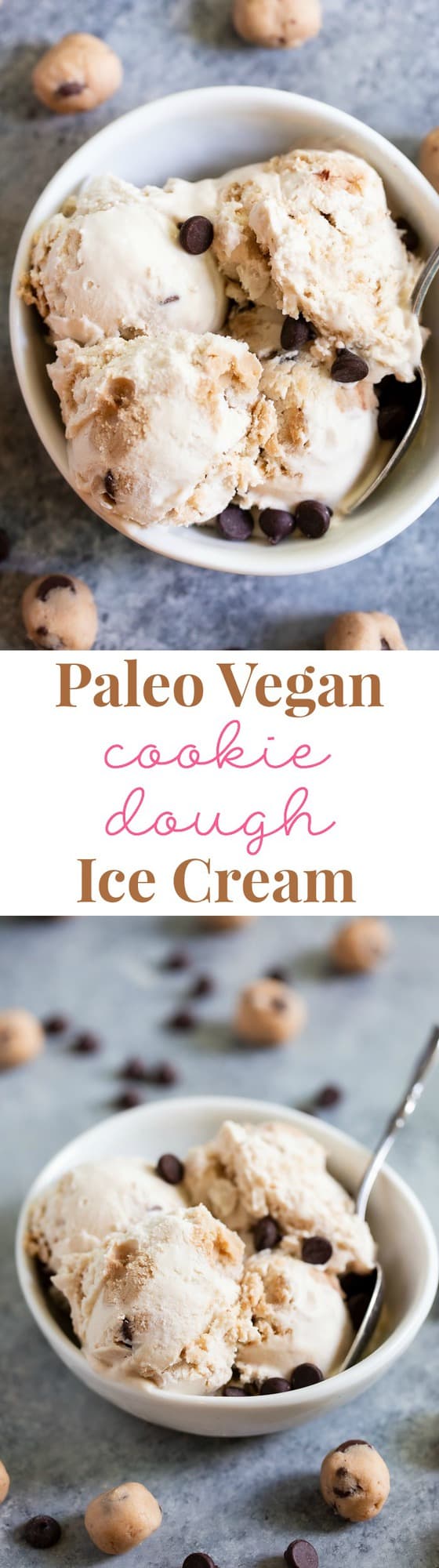 This classic chocolate chip cookie dough ice cream is easy to make and much healthier than store bought!  A homemade coconut vanilla ice cream is packed with edible cookie dough chunks.  It’s dairy-free, refined sugar free, paleo, and vegan.