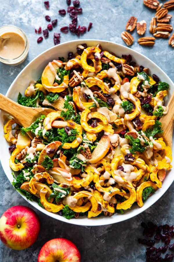 Roasted Delicata Squash Harvest Kale Salad {Paleo, Whole30}