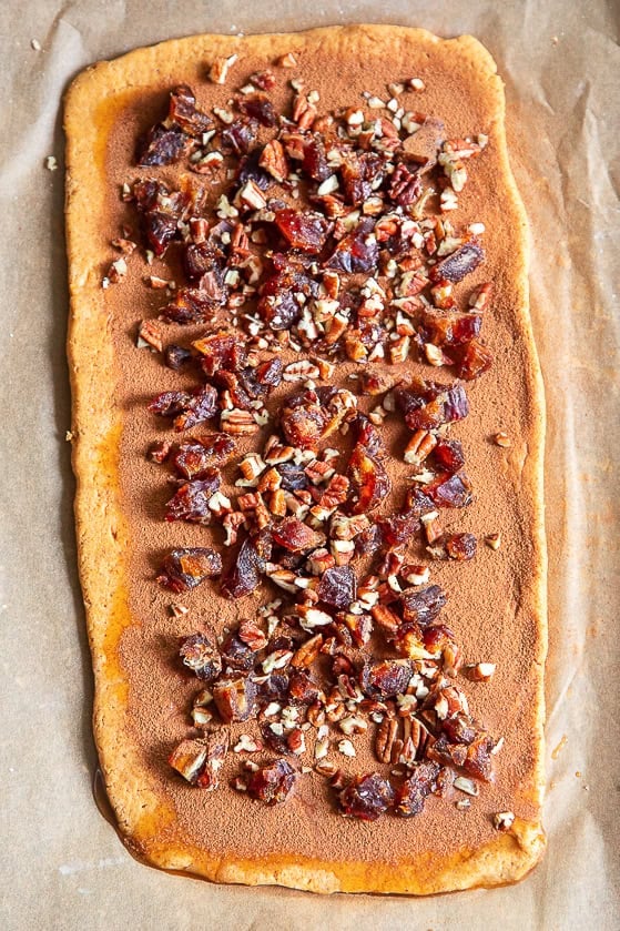 paleo pumpkin cinnamon rolls before rolling the dough
