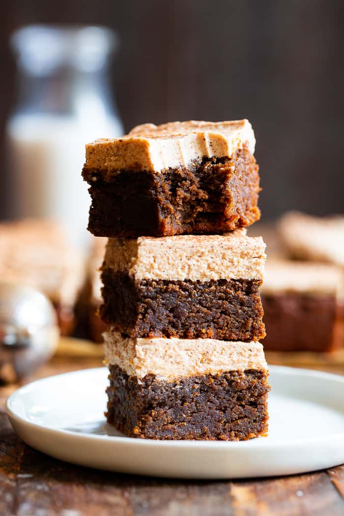 These Paleo Pumpkin Spice Latte Blondies are a fun spin on your favorite hot fall beverage!  Soft fudgy pumpkin blondies flavored with lots of pumpkin pie spices and espresso are topped with a creamy frosting for the ultimate fall themed paleo blondies! 