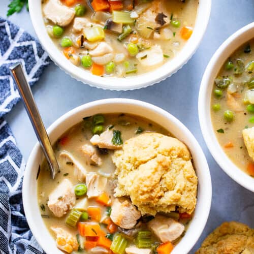 Chicken Pot Pie Soup with Low Carb Biscuits {Paleo, Keto Option}